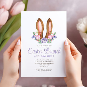 Purple Floral Bunny Ears Easter Brunch Invitation