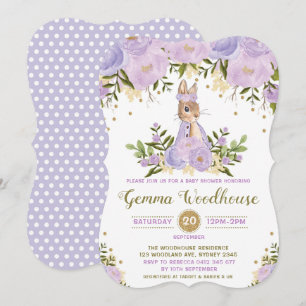 Purple Floral Bunny Rabbit Baby Shower Invitation