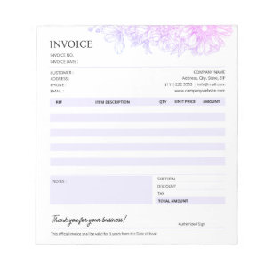 Purple Floral Business Invoice Sales Template Notepad