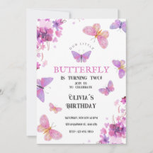 Purple Floral Butterflies Baby Birthday Invitation