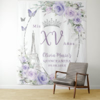 Purple Floral Butterflies Eiffel Paris Quinceañera