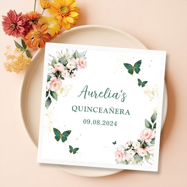 Purple Floral Butterflies Quinceanera Napkins (Creator Uploaded)