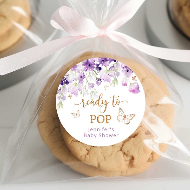 Purple floral butterflies Ready to Pop Classic Round Sticker (Creator Uploaded)