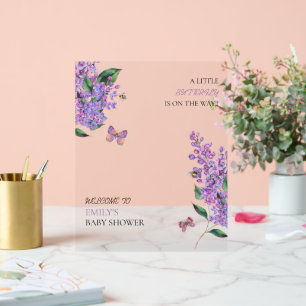 Purple floral butterfly baby shower acrylic sign