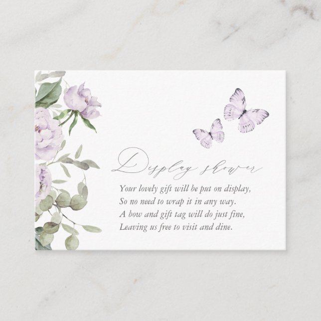 Purple Floral Butterfly Baby Shower Display Shower Enclosure Card (Front)