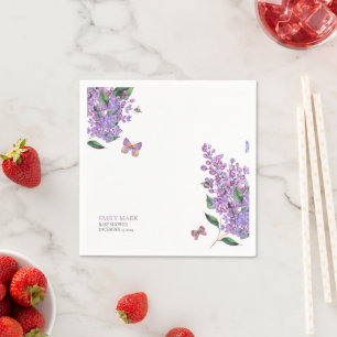Purple floral butterfly baby shower invitation  napkin