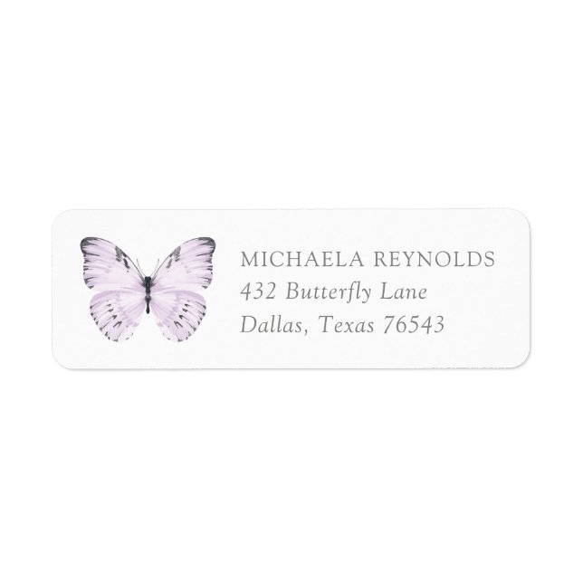 Purple Floral Butterfly Baby Shower Return Address (Front)