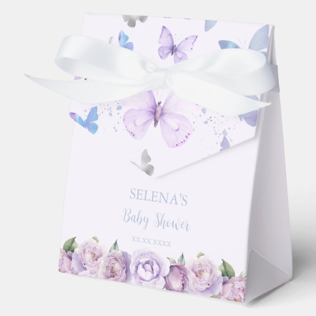 Purple Floral Butterfly Baby Shower Thank You  Favour Box (Front)