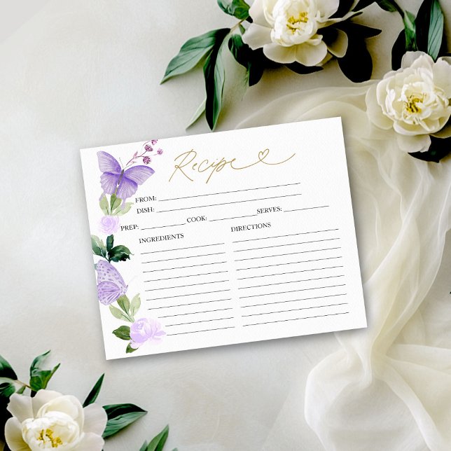 Purple Floral Butterfly Bridal Shower Recipe Cards (Creator Uploaded)