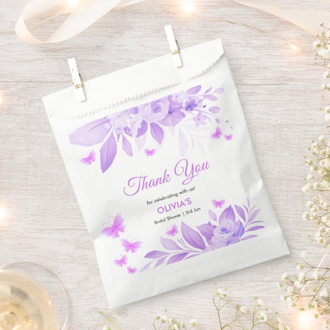 Purple Floral Butterfly Bridal Shower Thank You  Favour Bags (Clipped)