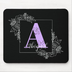 Purple Floral Butterfly Custom Monogram - Letter A Mouse Mat