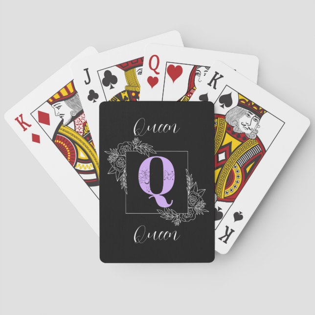 Purple Floral Butterfly Custom Monogram - Letter Q Playing Cards (Back)