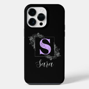Purple Floral Butterfly Custom Monogram - Letter S iPhone 14 Pro Max Case