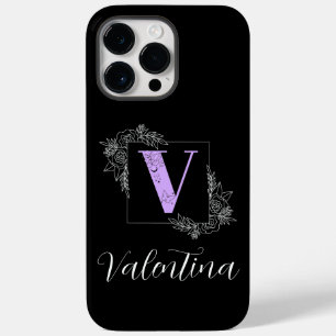Purple Floral Butterfly Custom Monogram - Letter V Case-Mate iPhone 14 Pro Max Case