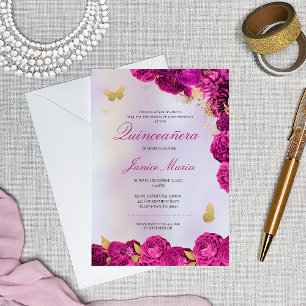 Purple Floral Butterfly Elegant Quinceañera  Invitation