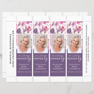 Purple Floral Butterfly Funeral Bookmark Template