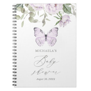 Purple Floral Butterfly Girl Baby Shower Guestbook Notebook
