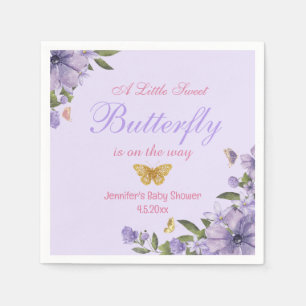 Purple Floral Butterfly Girl Baby Shower Napkin
