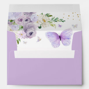 Purple Floral Butterfly Gold Glitter  Envelope