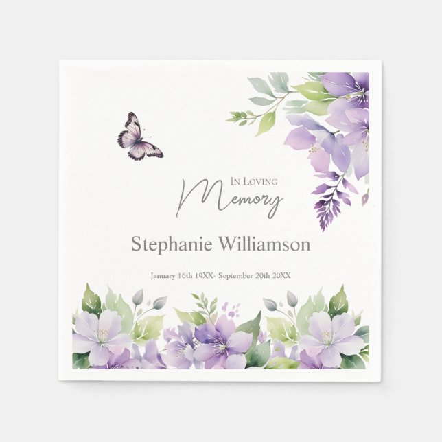 Purple Floral Butterfly In loving Memory  Napkin (Front)