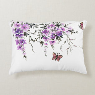 Purple Floral Butterfly Throw Pillow Cover