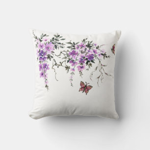 Purple Floral Butterfly Throw Pillow Cover