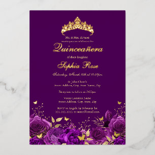 Purple Floral Butterfly Tiara Quinceanera