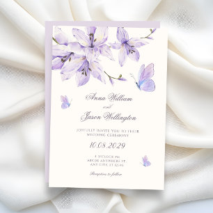 Purple floral butterfly wedding invitation