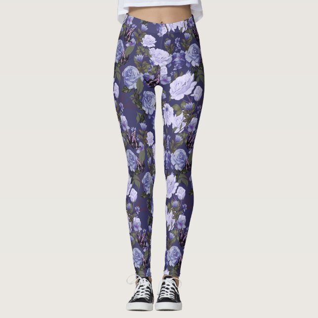 Purple Floral Butterfly Women's Leggings (Front)