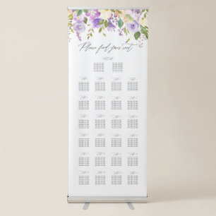 Purple Floral Calligraphy Script Seating Chart Retractable Banner