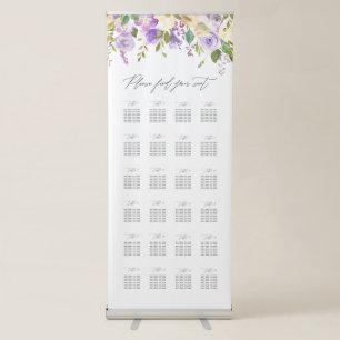 Purple Floral Calligraphy Script Seating Chart Retractable Banner