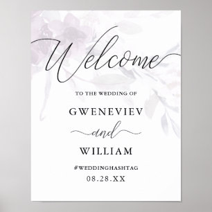 Purple Floral Calligraphy Wedding Welcome Sign