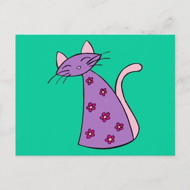 Purple Floral Cat Postcard (Front)