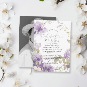 Purple Floral Celebration of Life Funeral Memorial Invitation