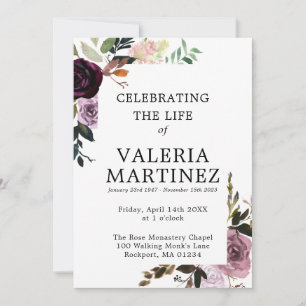 Purple Floral Celebration of Life Funeral Program Invitation