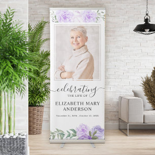 Purple Floral Celebration of Life Photo Retractable Banner