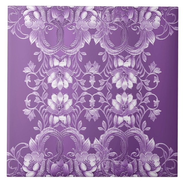 Purple Floral Ceramic Tile (Front)