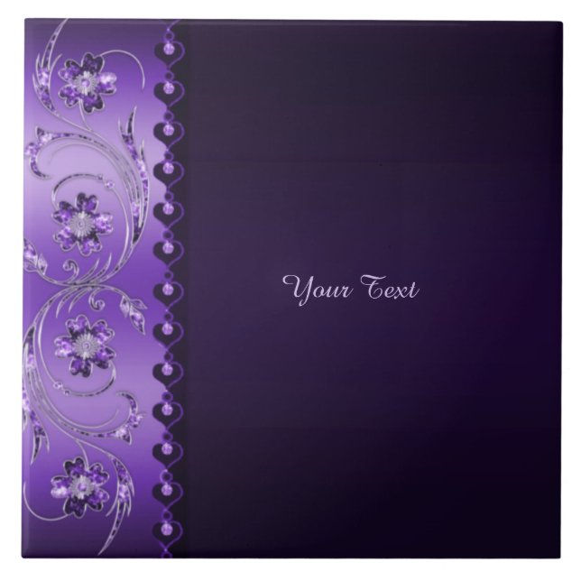 Purple Floral Ceramic Tile (Front)