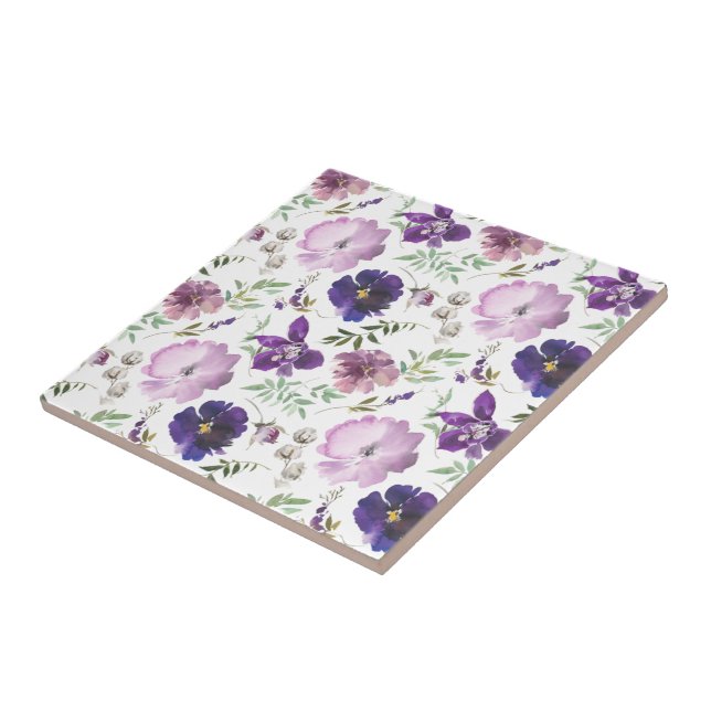 Purple Floral Ceramic Tile Bathroom Decor (Side)