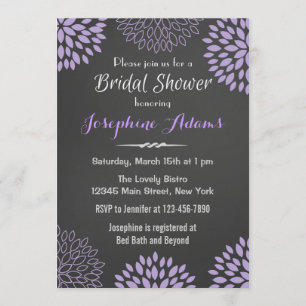 Purple Floral Chalkboard Bridal Shower Invitation