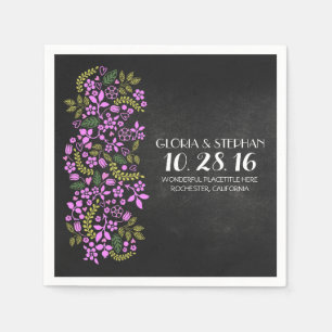 purple floral chalkboard wedding paper napkins