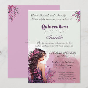 Purple floral Chic Quinceanera Invitation