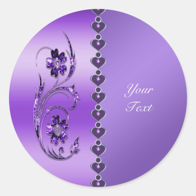 Purple Floral Classic Round Sticker (Front)
