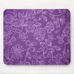 Purple Floral Cloth Effect Mouse Mat