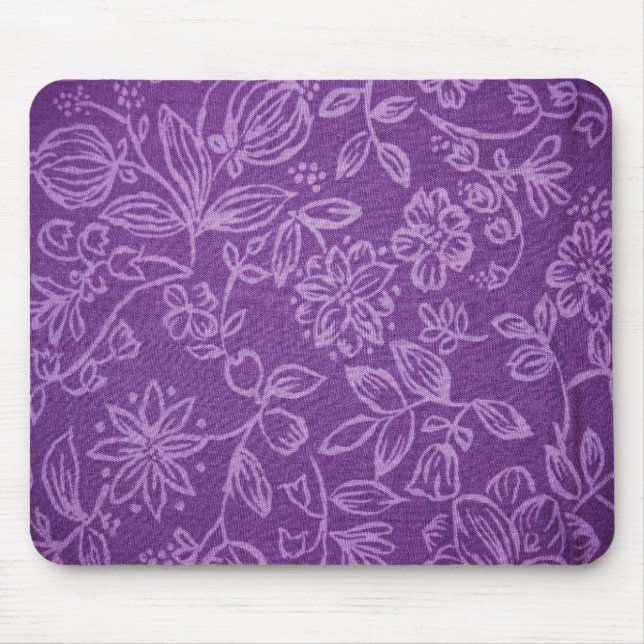 Purple Floral Cloth Effect Mouse Mat (Front)