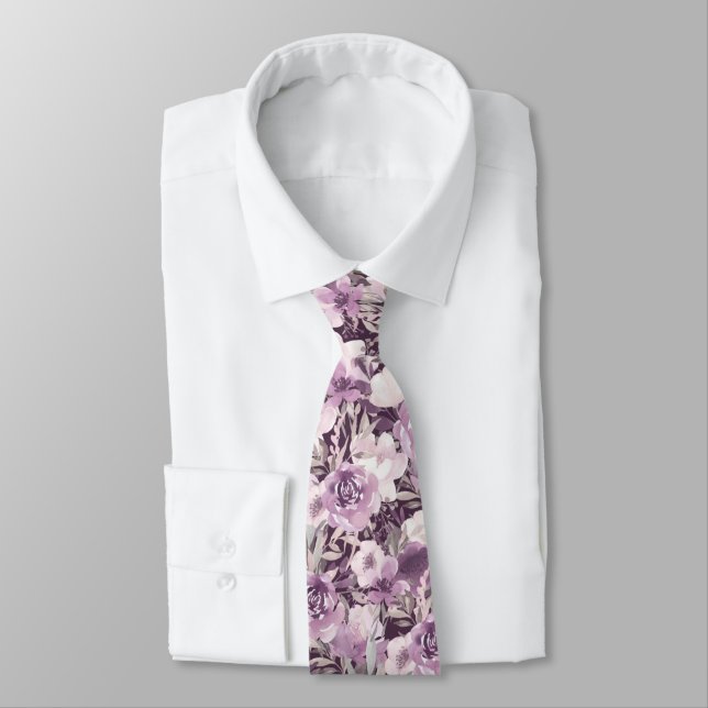 Purple Floral Cottage Garden Neck Tie (Tied)