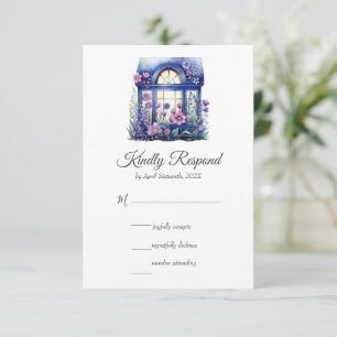Purple Floral Cottage Window Garden Handfasting RSVP Card