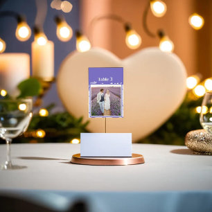 Purple Floral Couple photo with number Table Number
