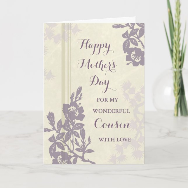 Purple Floral Cousin Happy Mother's Day Card (Front)