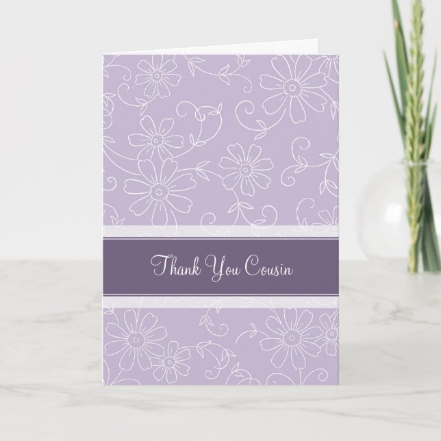 Purple Floral Cousin Thank You Maid of Honour Card (Front)